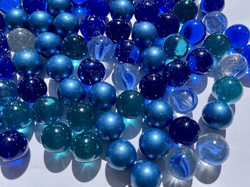 FAIRY TAIL & GLITZER FEE Juego de 100 canicas, mezcla de colores, bolas de cristal, 16 mm, mezcla de canicas azules