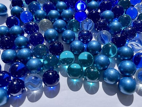 FAIRY TAIL & GLITZER FEE Juego de 100 canicas, mezcla de colores, bolas de cristal, 16 mm, mezcla de canicas azules