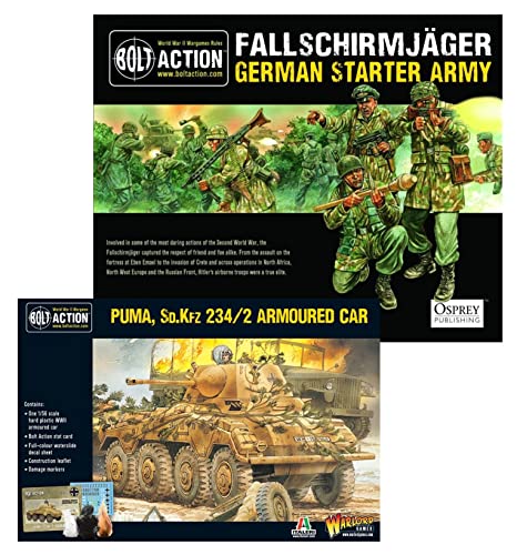 Fallschirmjager Starter Army - Puma Armored Car Bundle - Bolt Action WW2 German Paratroopers - Juego de Estrategia en Miniatura de la Segunda Guerra Mundial de 28 mm - Warlord Games