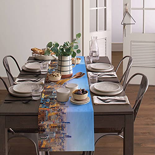 FAMILYDECOR Camino de mesa de arpillera de lino, 35,5 x 182,8 cm, camino de mesa de campo, antideslizante para fiestas de vacaciones, comedor, cocina, decoración de boda