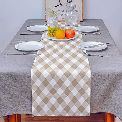 FAMILYDECOR Camino de mesa de arpillera de lino de 33 x 91 cm, camino de mesa de campo, a cuadros, antideslizante, para fiestas de vacaciones, comedor, cocina, decoración de boda