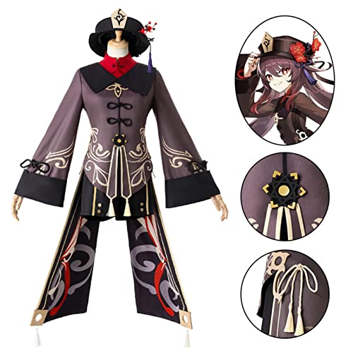 FANKXIUXI Genshin Impact Hu Tao Cosplay Kostüm Outfit Spiel Anime Personajes Venti Uniform Kleid Full Set Halloween Dress Up Anzug mit Perückenhut S