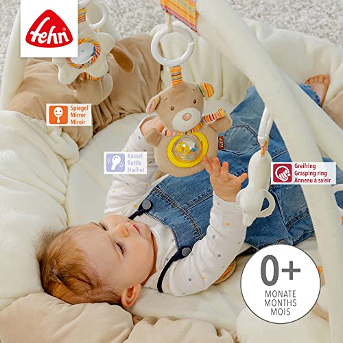 Fehn 3-D-Actividad-Nido arco de juego Arco Iris - Manta redonda para gatear con 5 juguetes extraíbles para agarrar - Manta de juego para bebés y niños de 0+ meses - regalo de nacimiento