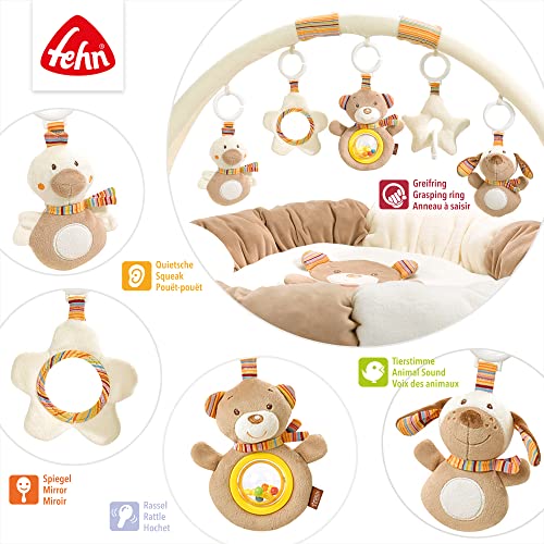 Fehn 3-D-Actividad-Nido arco de juego Arco Iris - Manta redonda para gatear con 5 juguetes extraíbles para agarrar - Manta de juego para bebés y niños de 0+ meses - regalo de nacimiento