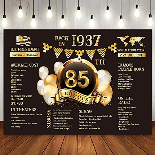 Feliz Fiesta de cumpleaños 85 telón de Fondo vítores en 1937 Mesa de Pastel Banner Cinta Globo Banderín Pared Po Booth para Mujeres Hombres