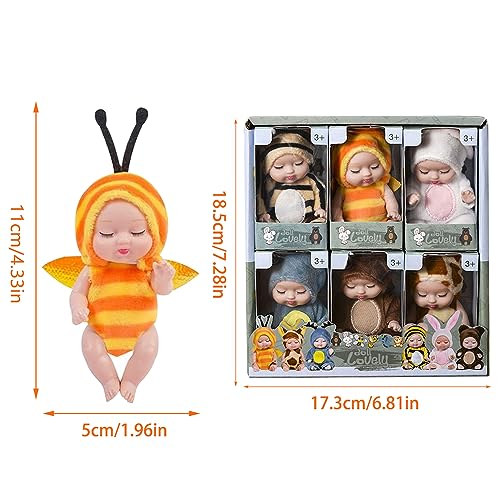 FENYW Mini muñecas Reborn, 6 Juego de Muñecas, Juego de muñecas, Mini Bebe Reborn Material de PVC Lavable para niños de 3 años en adelante (3,5 Pulgadas)
