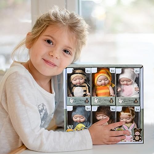 FENYW Mini muñecas Reborn, 6 Juego de Muñecas, Juego de muñecas, Mini Bebe Reborn Material de PVC Lavable para niños de 3 años en adelante (3,5 Pulgadas)