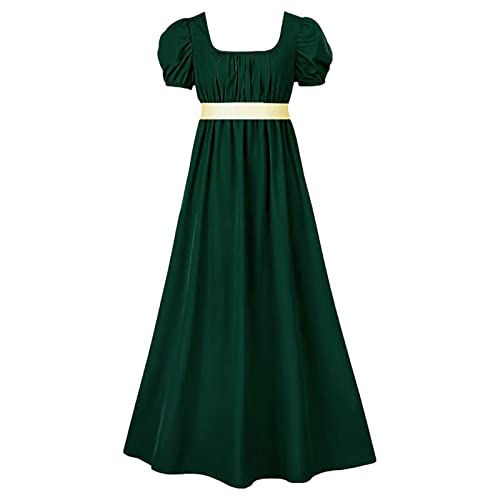 FGUUTYM Pulsera medieval de ballesta Regency para mujer, con banda de satén, mangas abullonadas, cintura imperio, ropa gótica de los 80, verde, XL