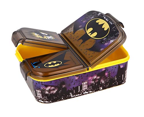 Fiambrera para niños, con compartimentos, para guardería, de plástico sin bisfenol A (Batman)