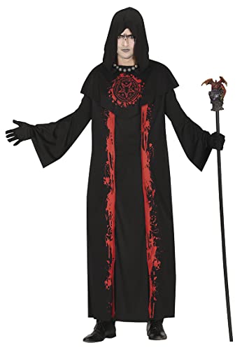 FIESTAS GUIRCA Disfraz de Mago Oscuro - Sacerdote Satánico Túnica Negra Con Capucha Disfraz Halloween Hombre Talla 52-54 L