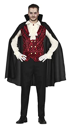 FIESTAS GUIRCA Disfraz de Vampiro Clásico - Disfraz Completo Rojo y Negro con Capa para Hombre Adulto Talla L 52-54