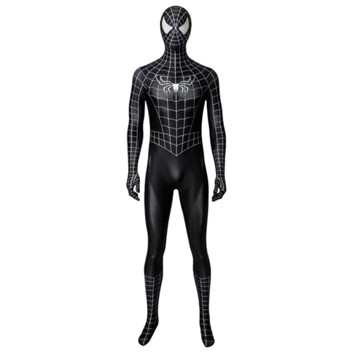 Fiorky Disfraz de Miles Morales para adultos, traje elástico de Spider-Man 3 Venom Cos, disfraz superior para fiesta de Halloween (negro, talla XL)
