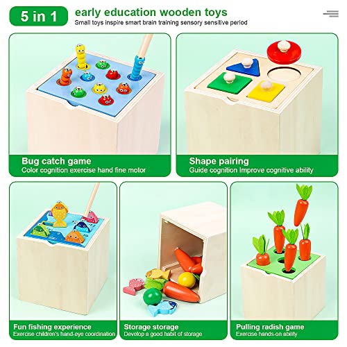Fiotha Juguetes Educativos de Madera, Kit de juguetes educativos de madera 5 en 1, Kit de juego de caja Montessori, Juguete Educativo para Recoger Zanahorias, Juguetes Montessori para mayores de 3 año