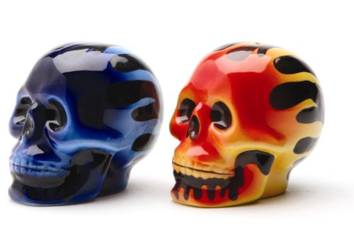 Flaming Skull Set of Salt and Pepper Shakers by Pacific Trading