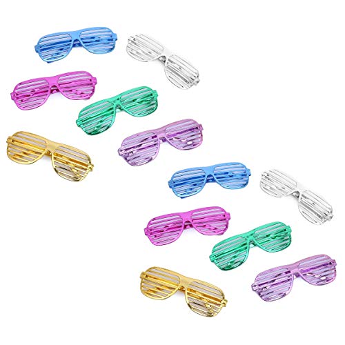 Flanacom Juego de 12 gafas de fiesta en 6 colores metálicos diferentes – Gafas de fiesta – Gafas divertidas – artículos de broma para fiesta de cumpleaños, carnaval, malle (12 unidades)
