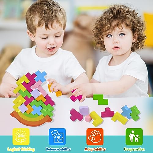 FORMIZON Juguetes Apilables de Equilibrio, Juguete Equilibrio de Madera, Bloques de Tetris, Juegos Apilables para Niños, Juego Educativo Montessori Regalos para Niños 3 4 5 6 7 8 Años