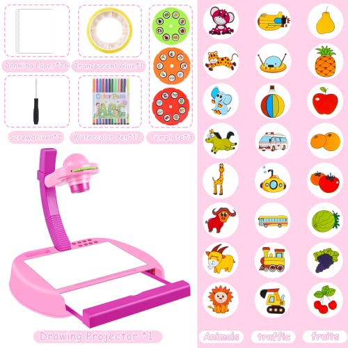 FORMIZON Proyector de dibujo de mesa para niños, proyector de dibujo con 24 patrones, juguete educativo de dibujo, proyector de seguimiento y dibujo, regalos de juguete para niñas niños 3 4 5 6 años