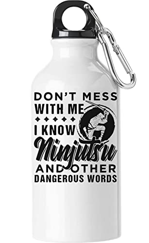 Frasco de botella de agua con texto "Don't Mess with Me I Know Ninjutsu and Other Dangerous Words", color blanco, White, 400 ml