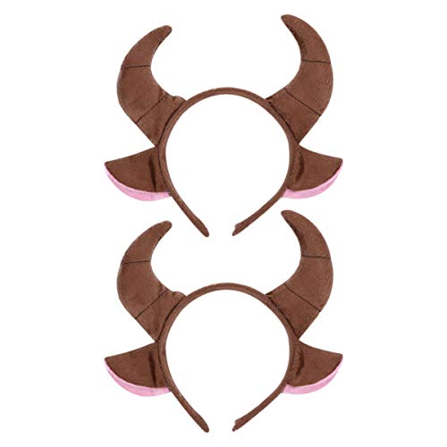 FRCOLOR 2 piezas de ganado diadema de vaca toro cuernos orejas tocado de peluche animal peludo cosplay tocado para el pelo aro Halloween fiesta tocado para mujeres hombres niños