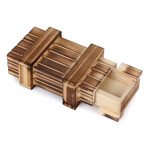 FunX Caja fuerte de madera con compartimento secreto – Caja de regalo creativa para bodas, cumpleaños, consagración juvenil, boda de madera – Caja de rompecabezas mágica de madera auténtica – 10 x 6 x