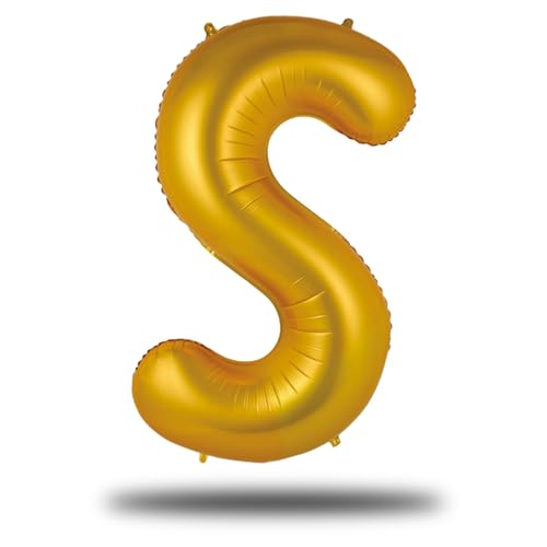 FUNXGO® Globo con letra S dorada - XXL 100 cm - para helio o aire, ideal para cumpleaños, bodas, fiestas y decoración de despedida de soltera para mujeres - globo S dorado