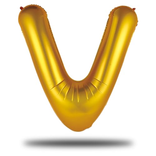 FUNXGO® Globo con letra V dorada - XXL 100 cm - para helio o aire, ideal para cumpleaños, bodas, fiestas y decoración de despedida de soltera para mujeres - globo V dorado