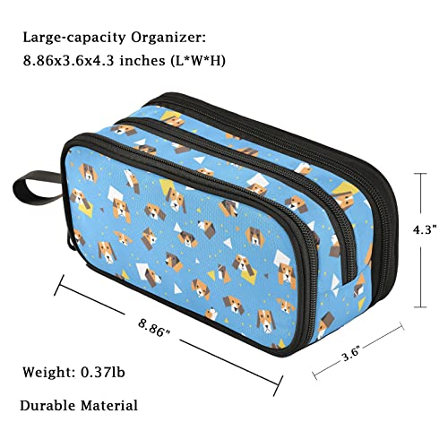 Fustylead Estuche para lápices geométricos Beagles con 3 compartimentos, ligero y espacioso, bolsa de papelería con cremallera, para adolescentes, niños, niñas, estudiantes escolares, Blue, talla