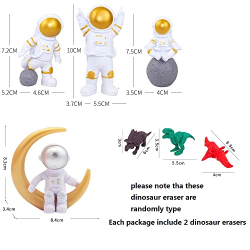 Fycooler Figuras de Astronauta de espacio,7pcs Figuras de Astronauta con pegatina de tema espacial,caja de juguetes,Borrador de dinosaurios para Niños Pastel de Cumpleaños Fiesta Temática Decoraciones