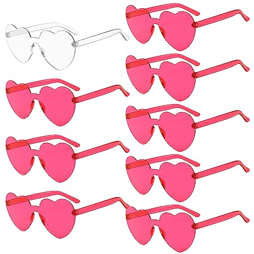 Gafas Corazon, 9 Piezas Gafas Fiesta Divertidas, Gafas de Fiesta, Gafas Fiesta Adecuado para Despedidas de Soltero Accesorios de Boda Accesorios para Fotos(1 Transparente + 8 Rosa Roja)