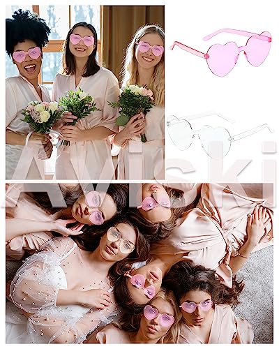Gafas de sol en forma de corazón con montura sin marco, cristales polarizados transparentes. 1 gafa de novia y 10 gafas para acompañantes. Para despedida de soltera. Accesorios para fotomatón