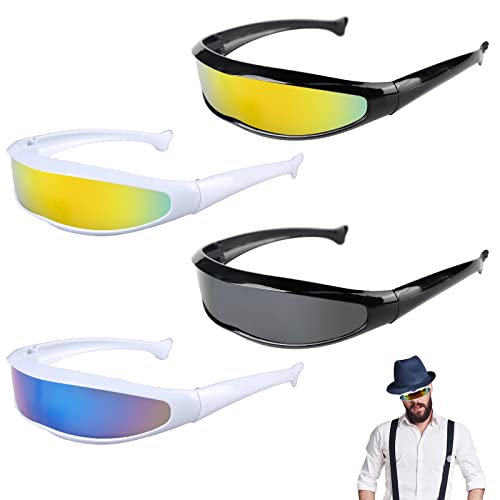 Gafas de sol futuristas, 4 unidades de gafas de fiesta futuristas, juego de gafas creativas espaciales extranjeras, gafas futuristas, accesorios de boda, Navidad