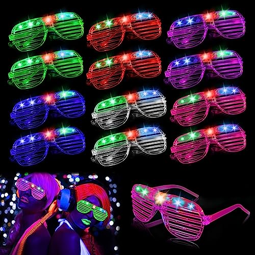 Gafas Luminosas LED Gafas de Neón, 12 Piezas Gafas de Fiesta para Niños Adultos, Gafas LED Intermitentes, Decoración Accesorios Divertido para Fiestas, Cumpleaños, Raves, Concierto, Navidad, Halloween