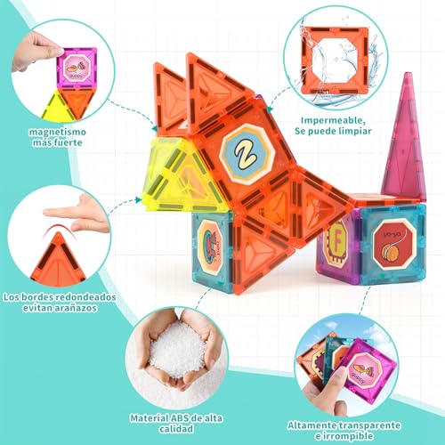 Gavgroom Bloques de Construcción Magnéticos para niños 80 Piezas Bloques de Construcción Niños Educativos 3D Imanes Stem Creatividad Montessori Juguetes Educativos para Regalo Más de 3 años