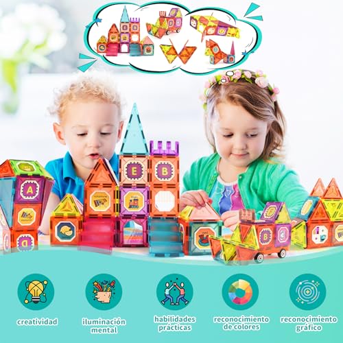 Gavgroom Bloques de Construcción Magnéticos para niños 80 Piezas Bloques de Construcción Niños Educativos 3D Imanes Stem Creatividad Montessori Juguetes Educativos para Regalo Más de 3 años