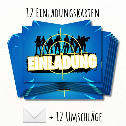 Generisch 12 tarjetas de invitación con consolas de batalla, diseño de videojuego, diseño brillante para niñas y niños, jugador, día láser, cumpleaños infantil, fiestas, sobres incluidos