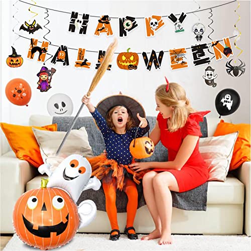 Gidenfly fiesta halloween | Suministros decoración para fiestas halloween,Grandes globos película aluminio araña o gato negro con bandera feliz Halloween