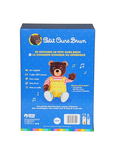 Gipsy Toys – Pequeño Oso marrón – Peluche Musical Que Habla narrador de Historias – 28 cm – Marrón Amarillo Rojo