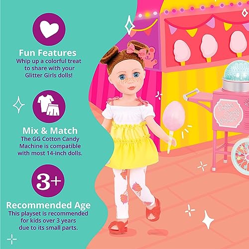Glitter Girls by Battat – Cotton Candy Machine on Wheels for 14-inch Dolls - Toys, Clothes and Accessories for Girls 3-Year-Old and Up