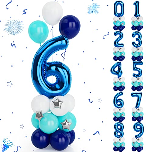 Globo Número 6 Azul, 40 Pulgadas XXL Gigante Grande Oscuro Foil Helio Numeros 6 Años Globos para Decoracion de Cumpleaños Niño Niña Adultos Aniversario Fiestas de Bienvenida al Bebé Bautismo Comunión