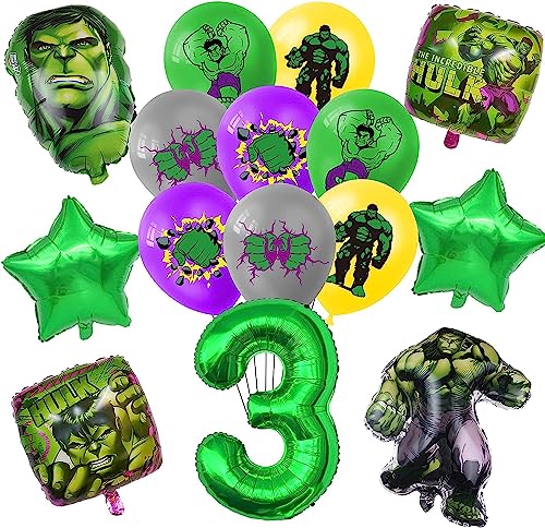 Globos de Cumpleaños Hulk 3 Años,19Pcs Hulk Globos Fiesta Cumpleaños,Hulk Globos de Aluminio,Decoracion Cumpleaños 3 Años Niños,Decoracion Fiesta Cumpleaños infantil