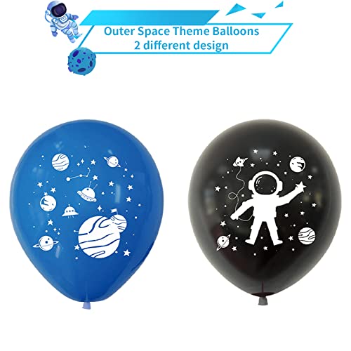 Globos de fiesta espacial, juego de globos temáticos de espacio exterior de 12 pulgadas, confeti azul y negro, globos de látex de helio, globos de planeta de astronauta para niños, cumpleaños, baby