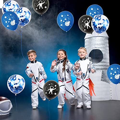 Globos de fiesta espacial, juego de globos temáticos de espacio exterior de 12 pulgadas, confeti azul y negro, globos de látex de helio, globos de planeta de astronauta para niños, cumpleaños, baby