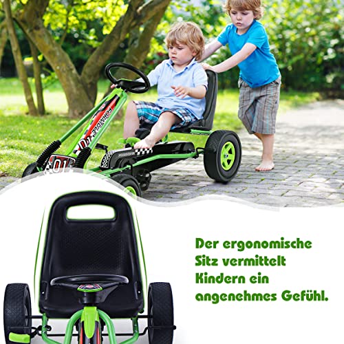 GOPLUS Gokart - Vehículo infantil a partir de 3 a 8 años, con asiento ajustable, coche a pedales de neumáticos de goma, embrague y freno flexibles, avance y retroceso, máx. 30 kg, interior y exterior