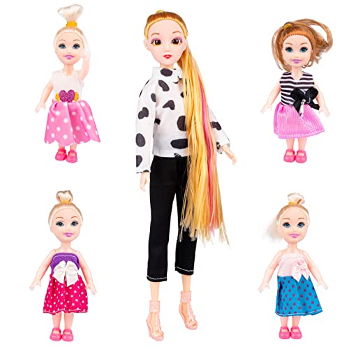 Green series Casa de Muñecas de Madera Grande - Casita de muñecas, Sirve para Barbie, Incluye 22 Accesorios más 5 muñecas en el Kit, GS0024 (GS0024)