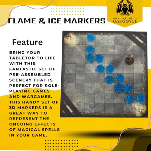Grinning Gargoyle - Marcadores de llama y escarcha para juegos de rol de fantasía, 12 fichas de pared de fuego y 12 peones de pared de hielo DnD, accesorios de plástico de colores perfectos para