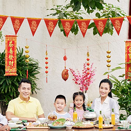 Guirnalda festiva de dragón de Año Nuevo chino 2023, guirnalda festiva de primavera para decoración de oficina en el hogar, interiores y exteriores (banderines de dragón rojo)