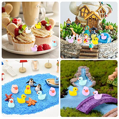 Gukasxi 100 mini patos de resina en miniatura, 5 colores figuras de patos de jardín, pequeños patos, micro paisaje, jardín de hadas, para jardín, estatua en miniatura, paisaje artesanal decorativo