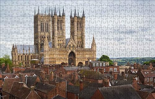 GUOHLOZ Puzzle 500 Piezas Adultos, Puzzles para Adultos, Rompecabezas de Piso Juego de Rompecabezas y Juego Familiar, Inglaterra, Lincoln, la Catedral de Lincoln, 52x38cm