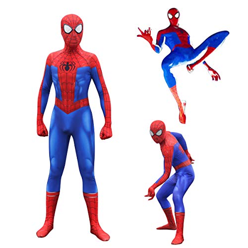 GYMAN - Disfraz SpiderVerse para adultos, adultos, adultos, niños, lentes 3D, color azul y rojo Spider Miles Morales, disfraz de Halloween o carnaval, disfraz de disfraces
