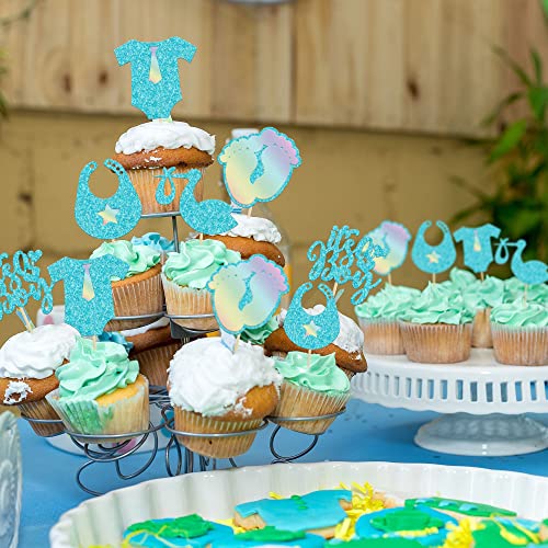 Gyufise 30 piezas de decoración para cupcakes con purpurina azul para bebé y niño, diseño de cisne, decoración de pastel para baby shower, niños, suministros de fiesta temática de cumpleaños